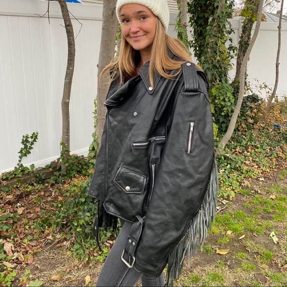 Vintage 80s Diamond Leathers Fringed Moto Jacket - Picture 2 of 13